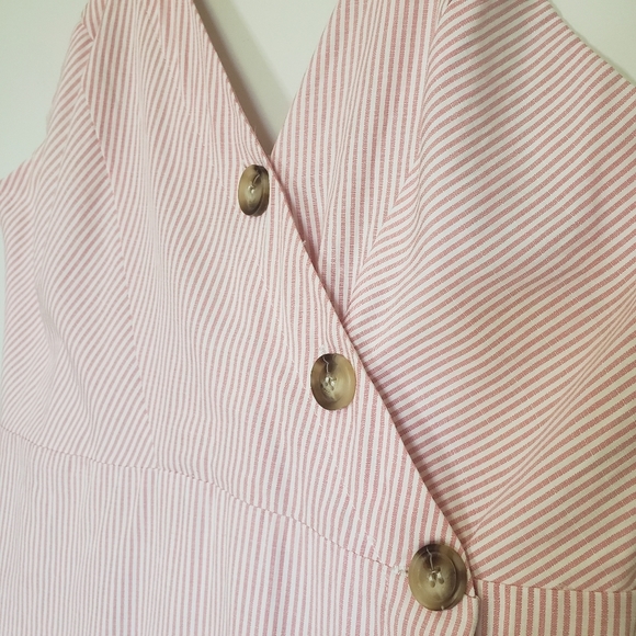 FANTASTIC Fawn L Midi Dress Striped Pink/White Button Up Cotton* - Picture 10 of 15